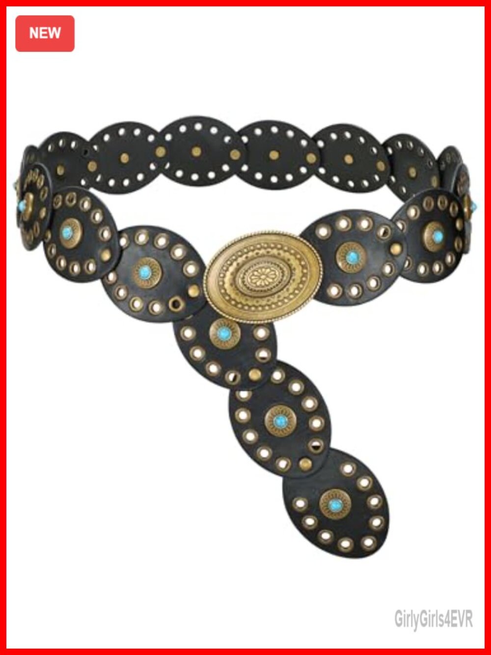 Western PU Leather Disc Belt with Turquoise, Boho Cowgirl Belt for Jeans